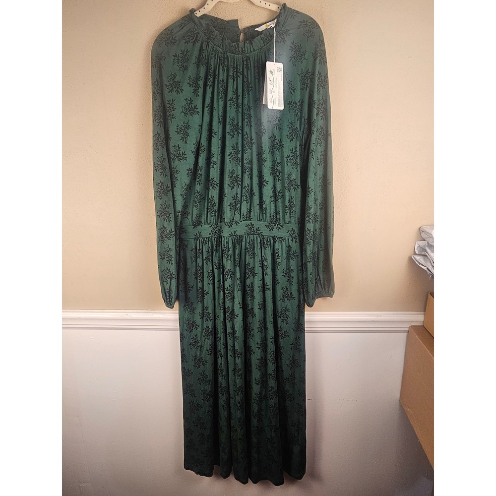 NWT Boden Womens Emerald Green Ruffle Neck Jersey Midi Dress 8R 8 Regular